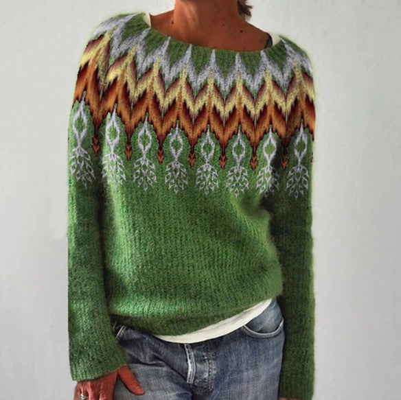 Veronika - Kuscheliger Pulli in Petrol mit Tannenbaum-Muster