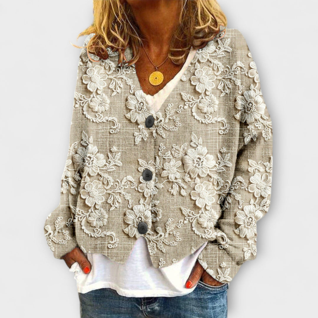 Stella - Beiges Gilet mit 3D-Blumenmuster