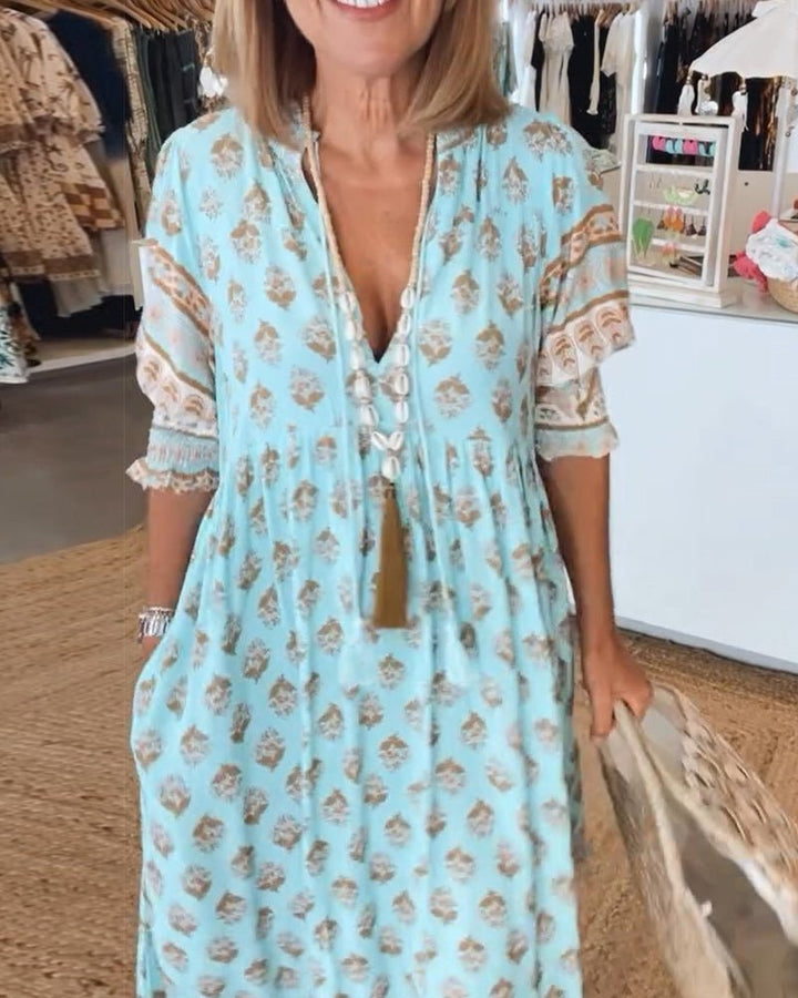 MANA | MIDI-ROBE FLORAL CHIC MIT V-AUSSCHNITT