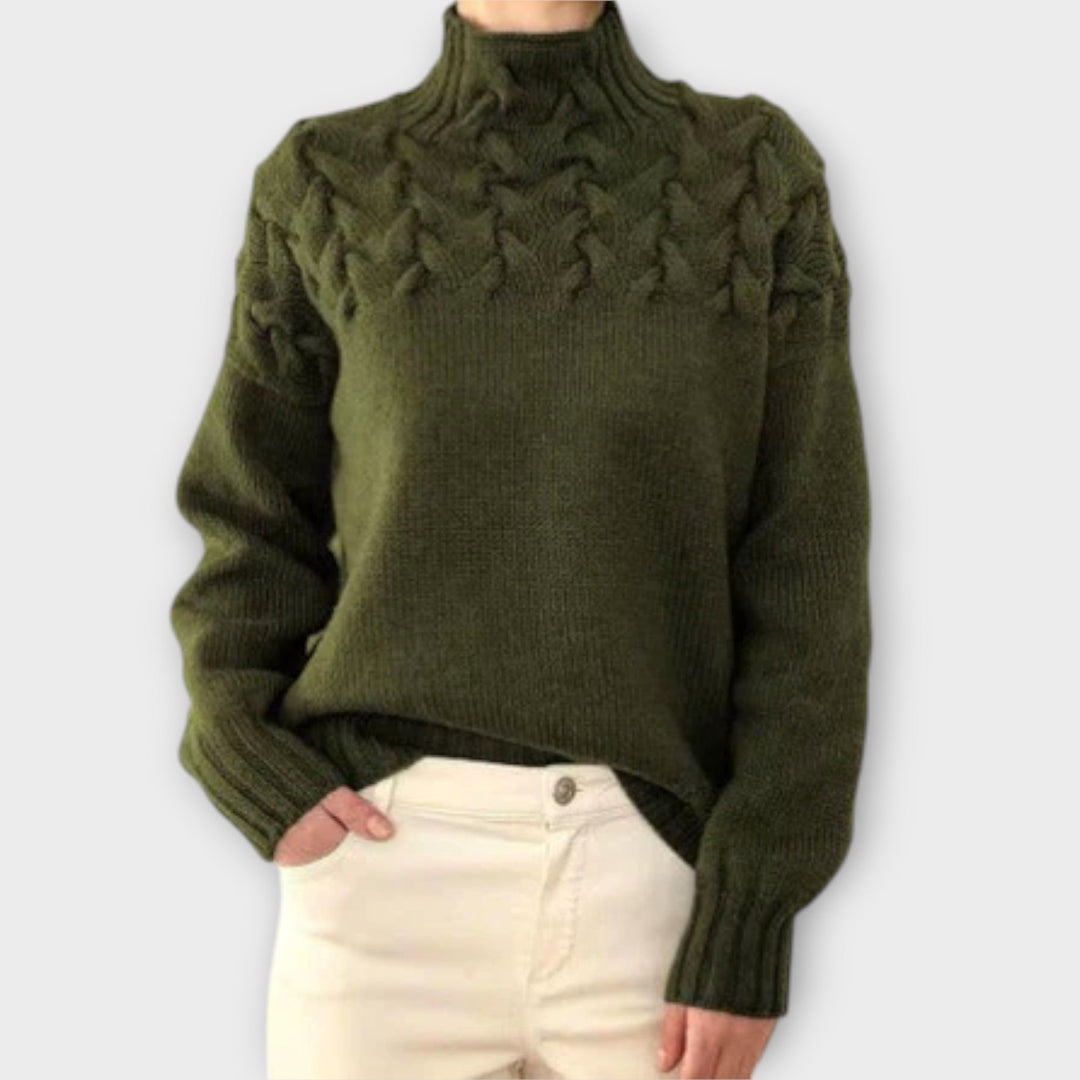 Eva - Schwarzer Pullover für Damen mit Zopfmuster