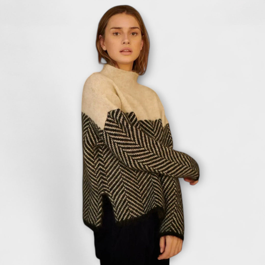 Agathe - Brauner Rollkragenpullover mit Zickzackmuster