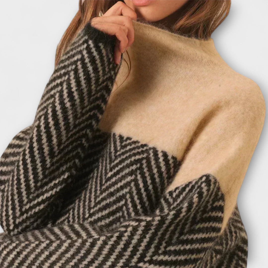 Agathe - Brauner Rollkragenpullover mit Zickzackmuster