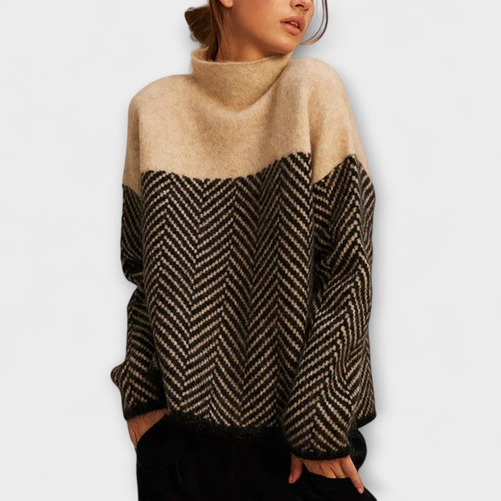 Agathe - Brauner Rollkragenpullover mit Zickzackmuster