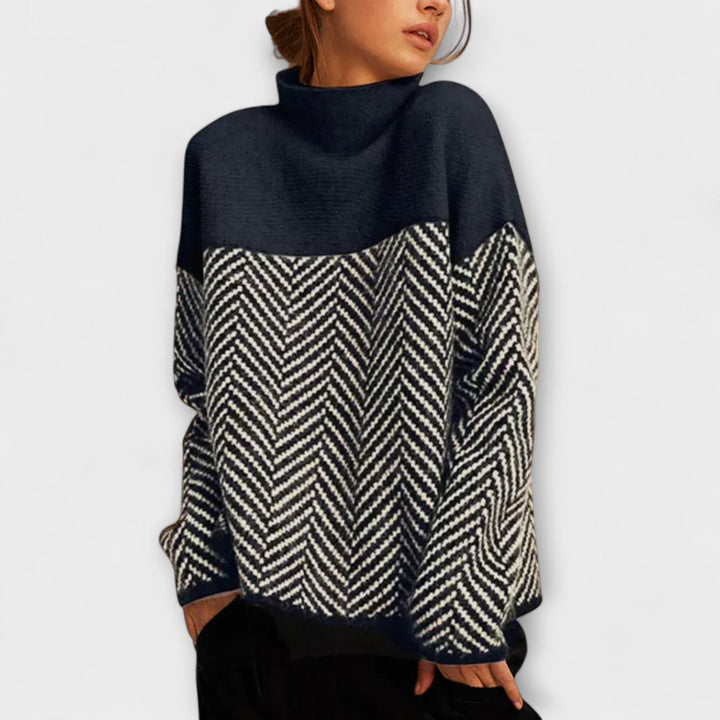 Agathe - Brauner Rollkragenpullover mit Zickzackmuster