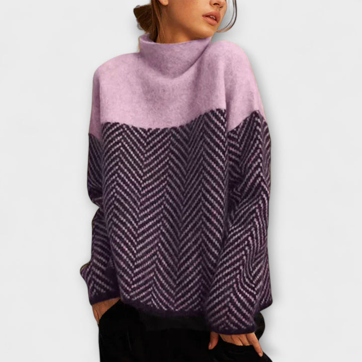 Agathe - Brauner Rollkragenpullover mit Zickzackmuster