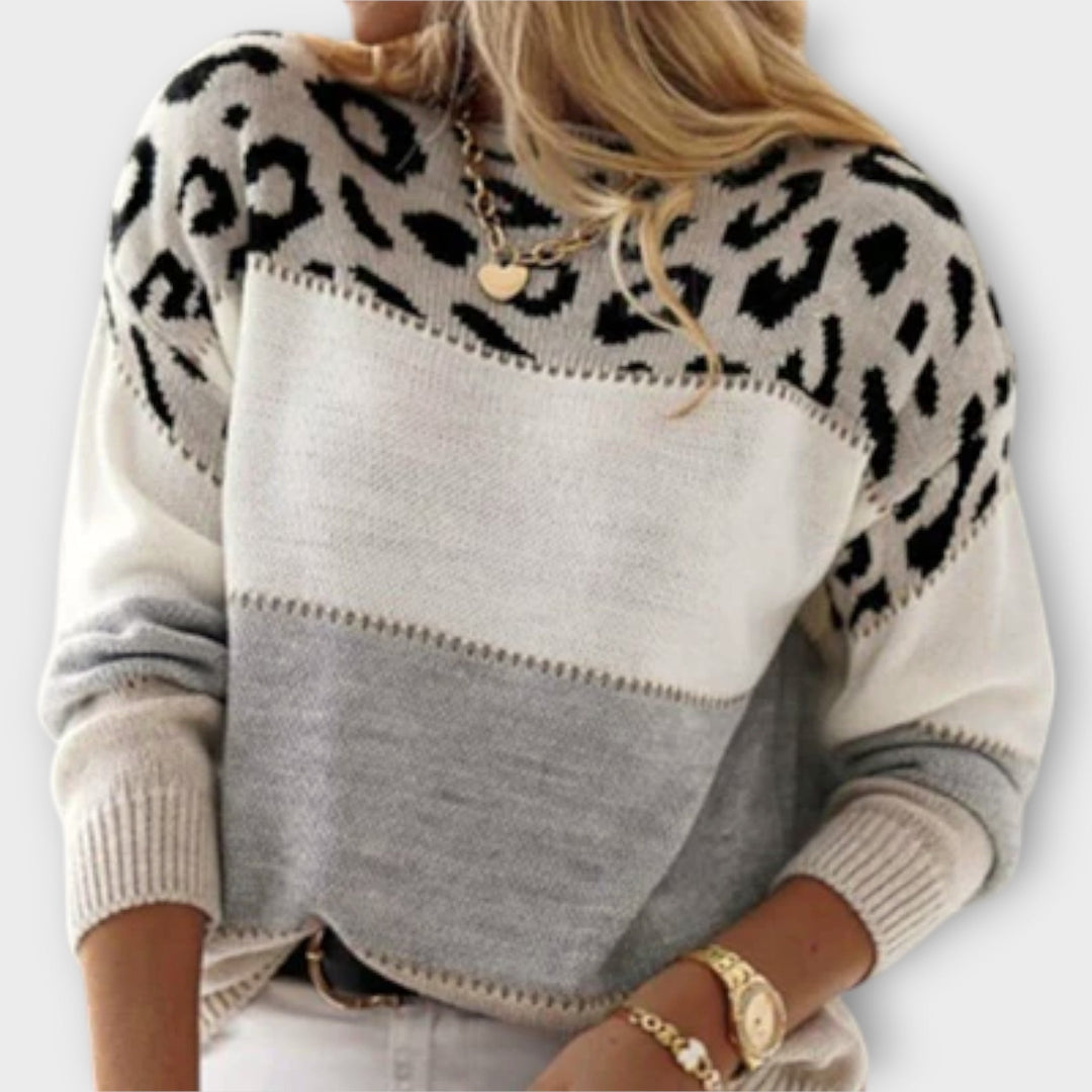 Cheyenne - Grauer Pullover mit Leopardenmuster