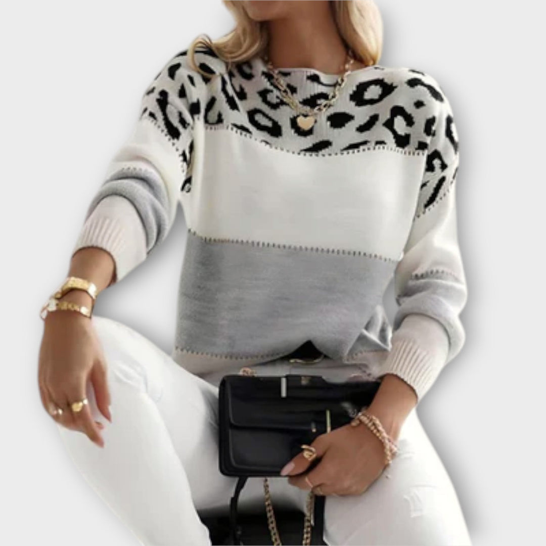 Cheyenne - Grauer Pullover mit Leopardenmuster