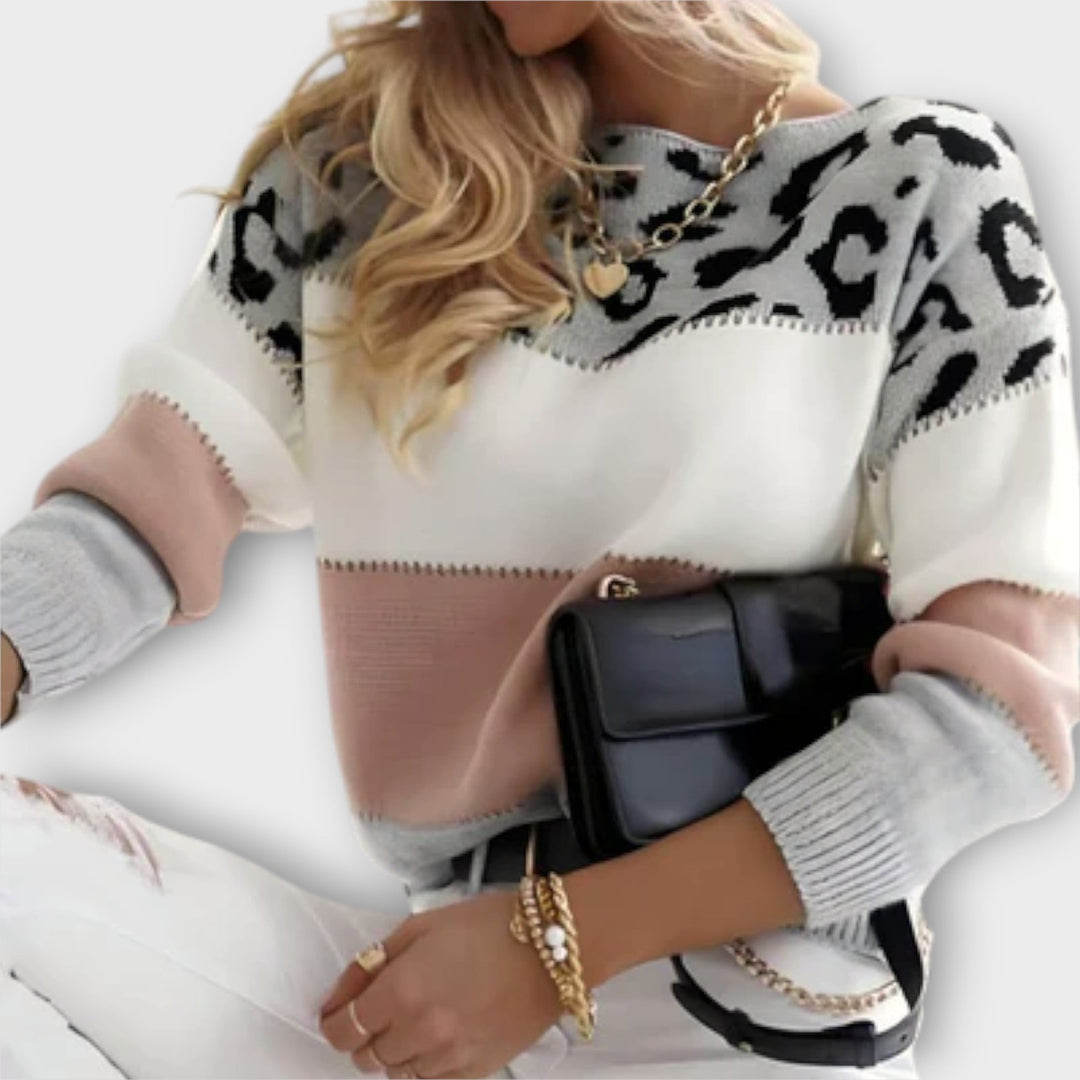 Cheyenne - Grauer Pullover mit Leopardenmuster