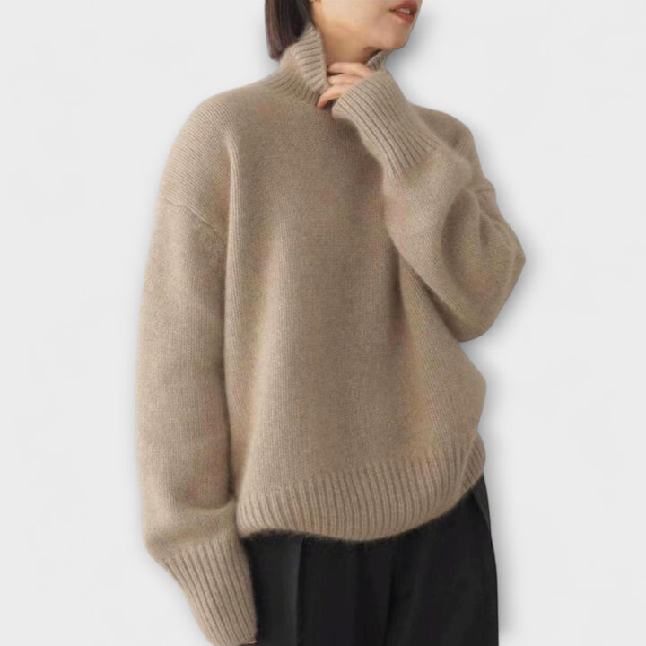 Mera - Pullover aus cremefarbenem Kaschmir mit Rollkragen