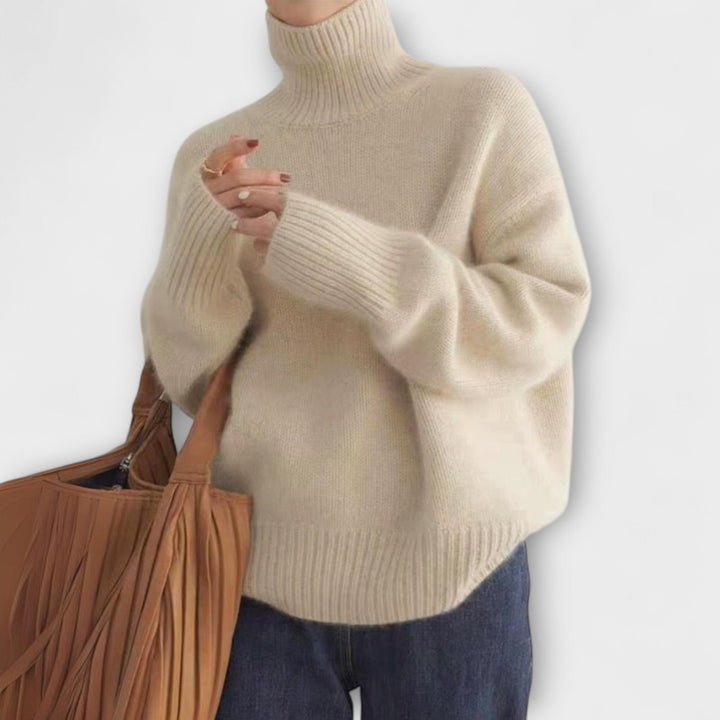 Mera - Pullover aus cremefarbenem Kaschmir mit Rollkragen