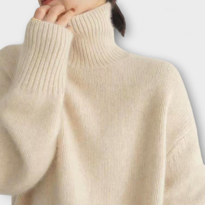 Mera - Pullover aus cremefarbenem Kaschmir mit Rollkragen