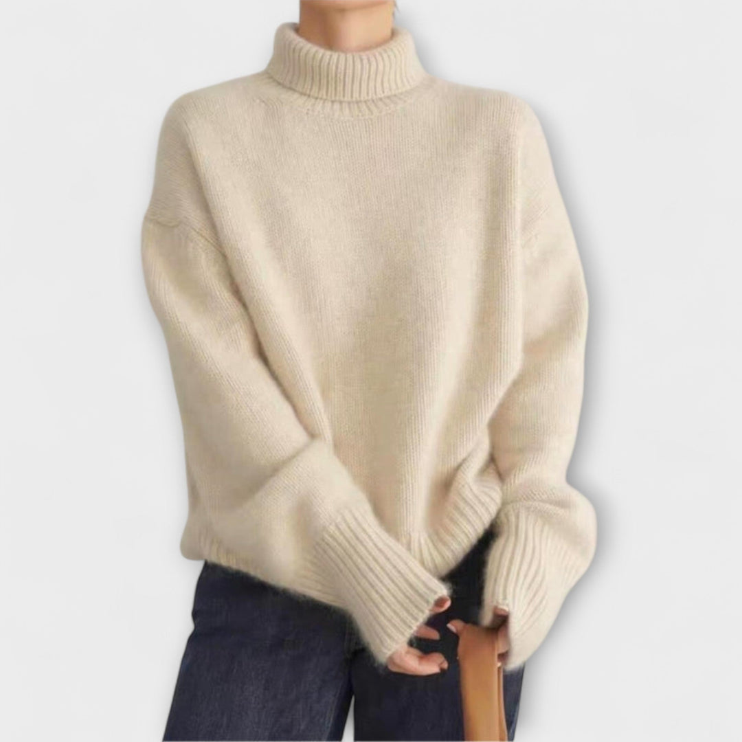 Mera - Pullover aus cremefarbenem Kaschmir mit Rollkragen