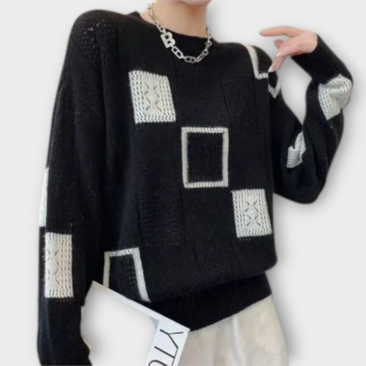 Isalina - Bequemer Pullover in Cremefarbe mit grafischem Muster