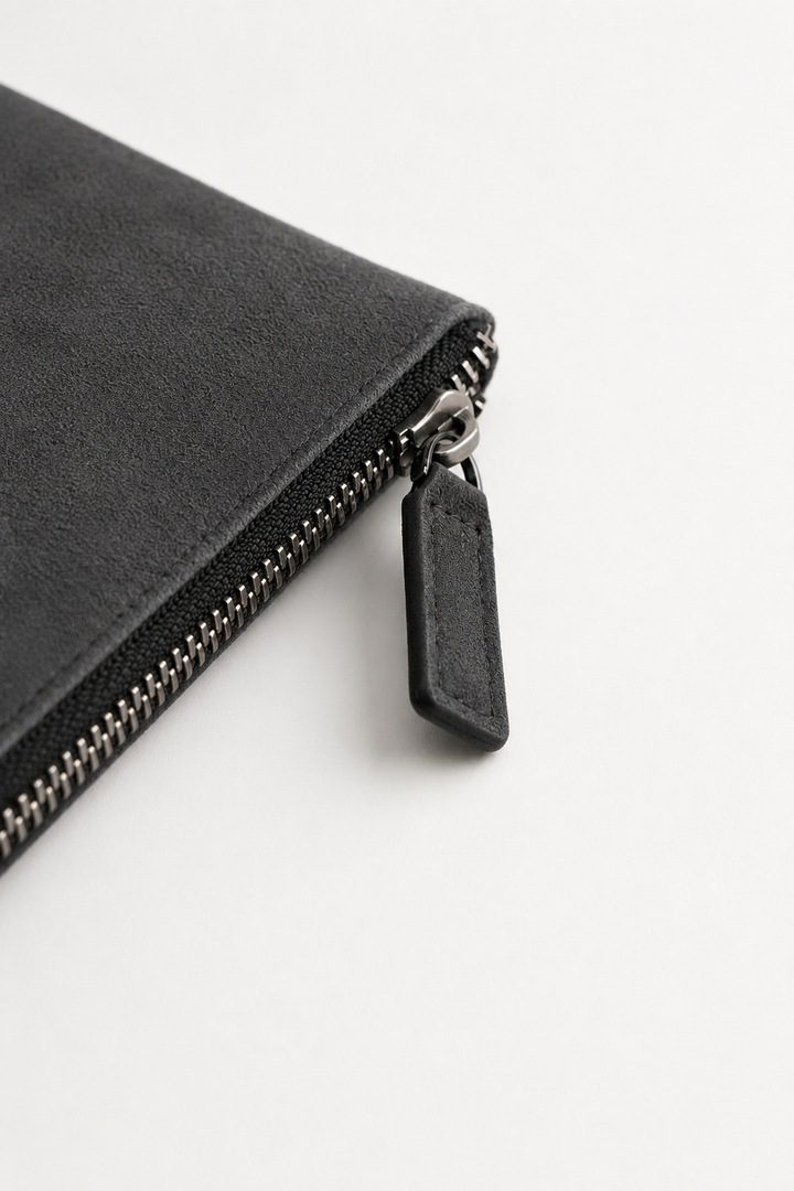 Clutch-Tasche aus dunkelgrauem Alcantara