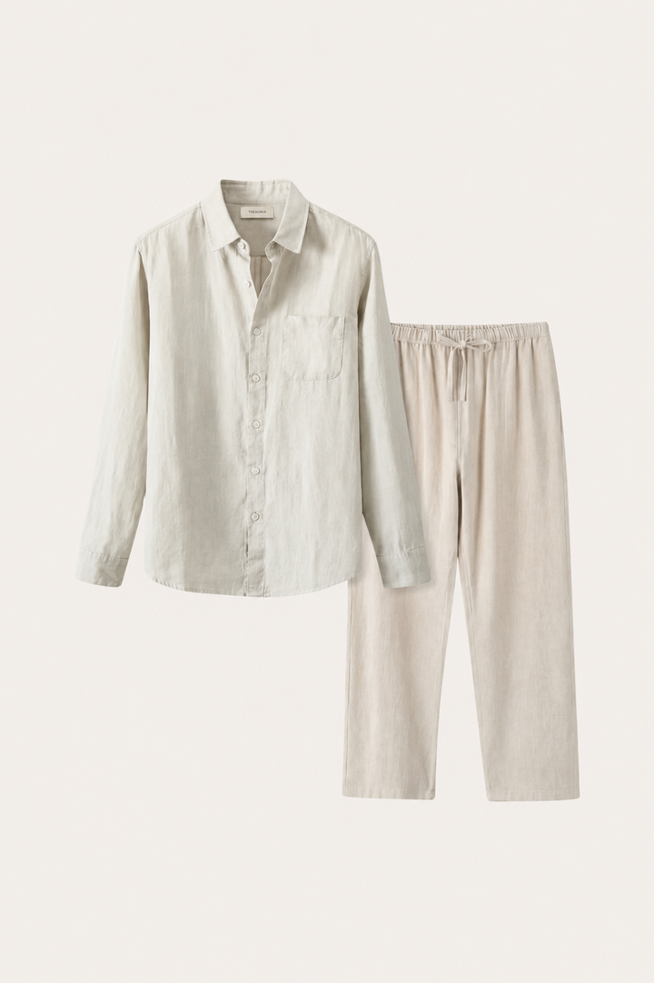 Set aus Leinen in Beige/Beige