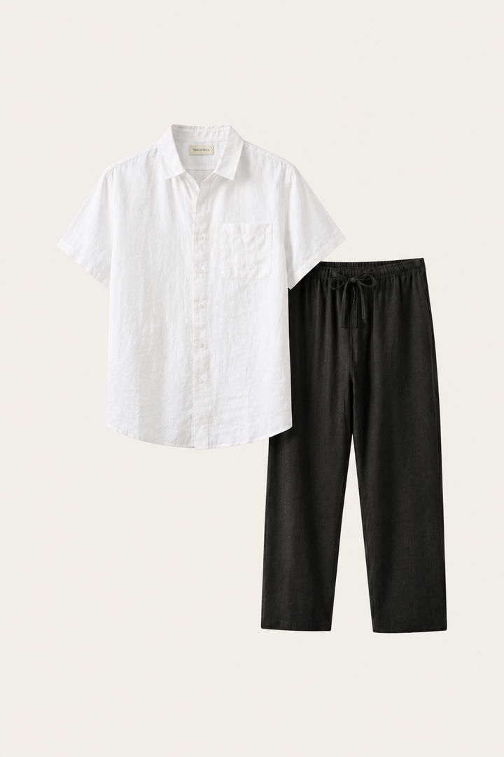 Set aus Leinen Trento Weiß/Schwarz