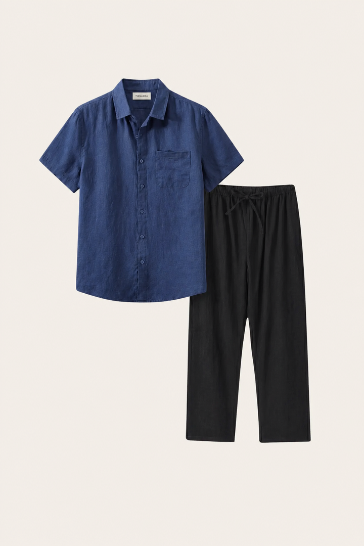 Set in Lino Trento Blau/Schwarz