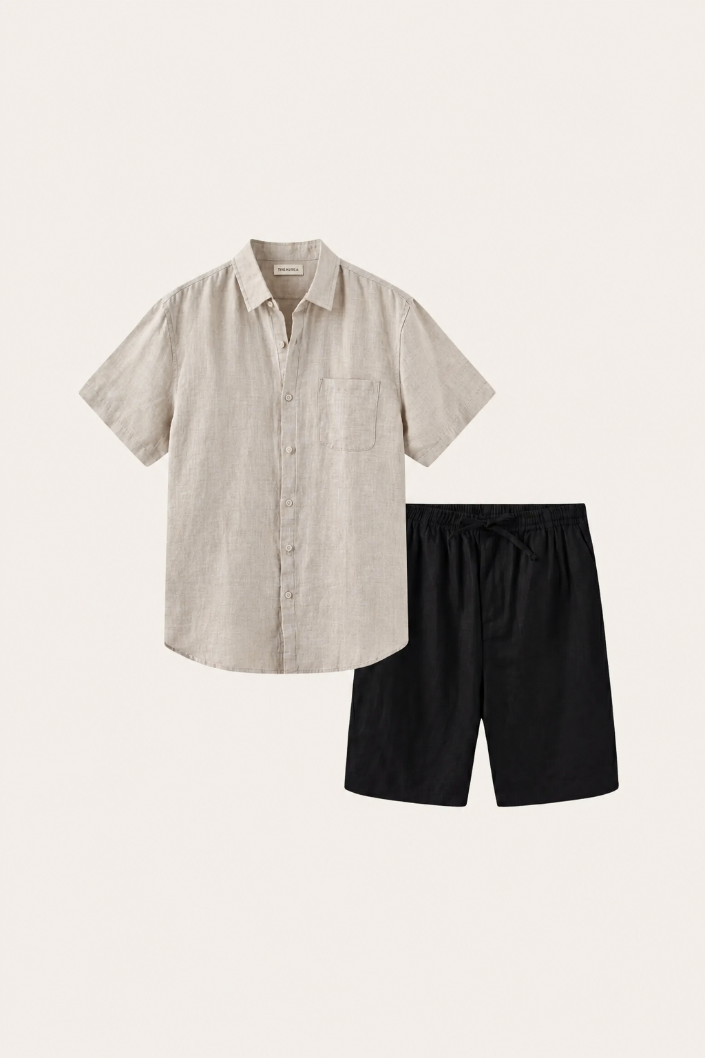 Leinenhemd und Shorts Verona Beige/Schwarz