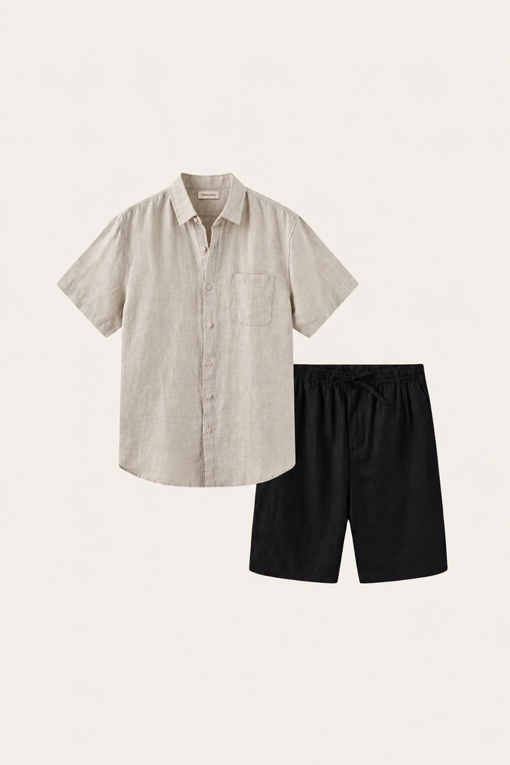 Leinenhemd und Shorts Verona Beige/Schwarz