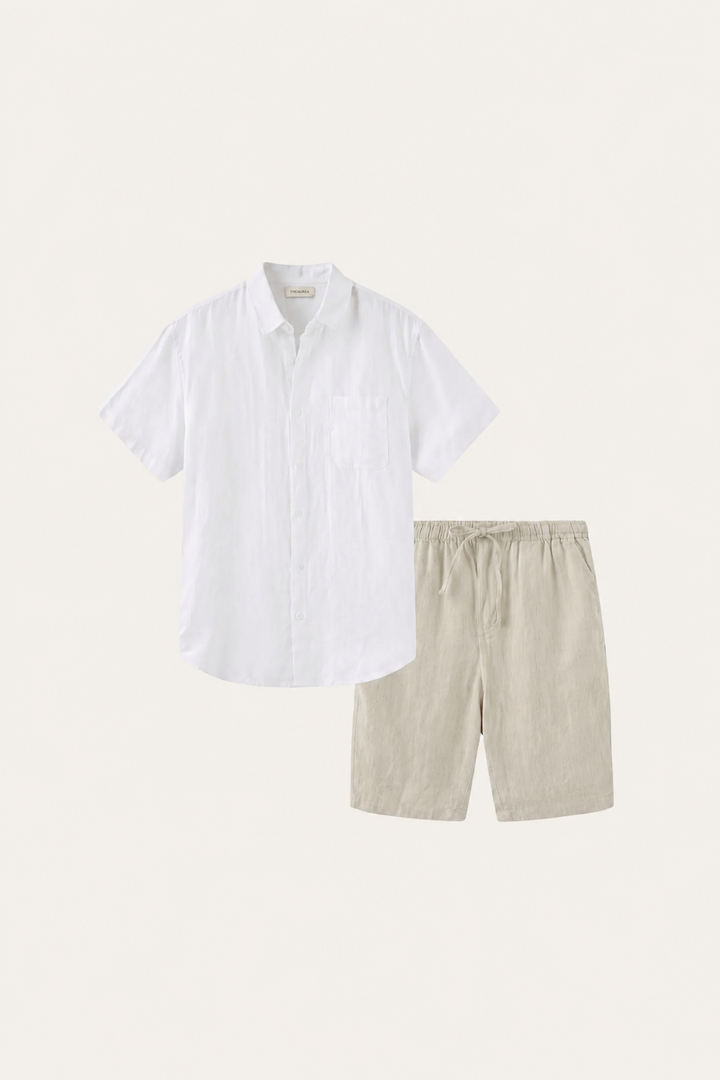 Hemd und Shorts aus Leinen Verona Weiß/Beige