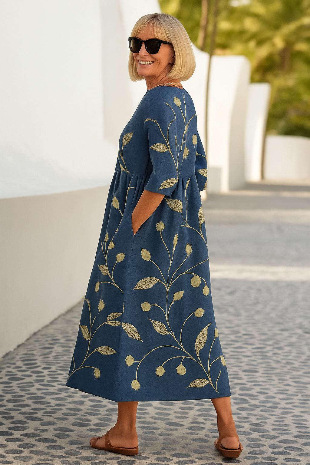 Elize - Midi Kleid Entspannt - Mühelose Eleganz, Täglicher Komfort