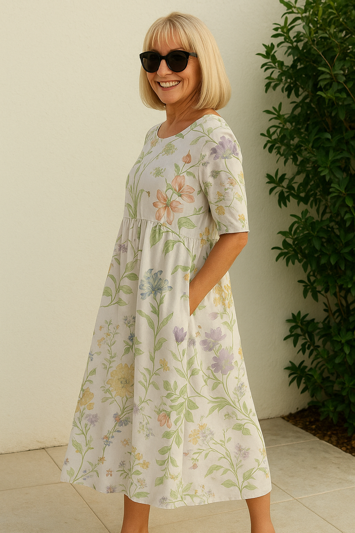 Elize - Midi Kleid Entspannt - Mühelose Eleganz, Täglicher Komfort
