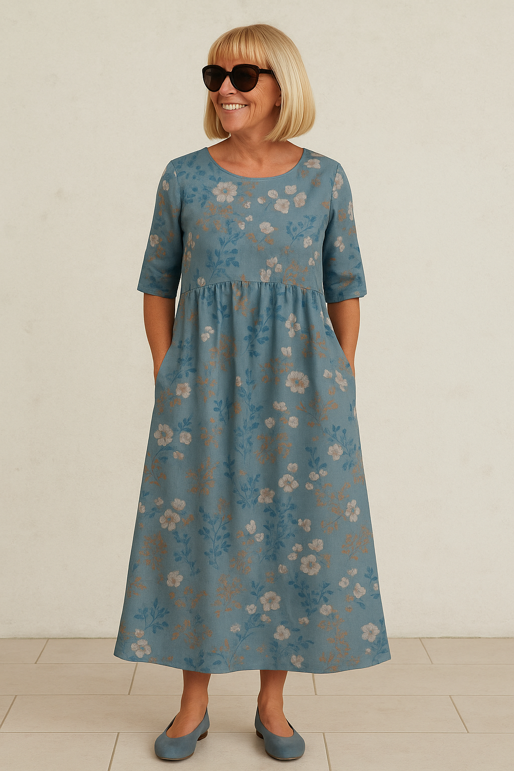 Elize - Midi Kleid Entspannt - Mühelose Eleganz, Täglicher Komfort