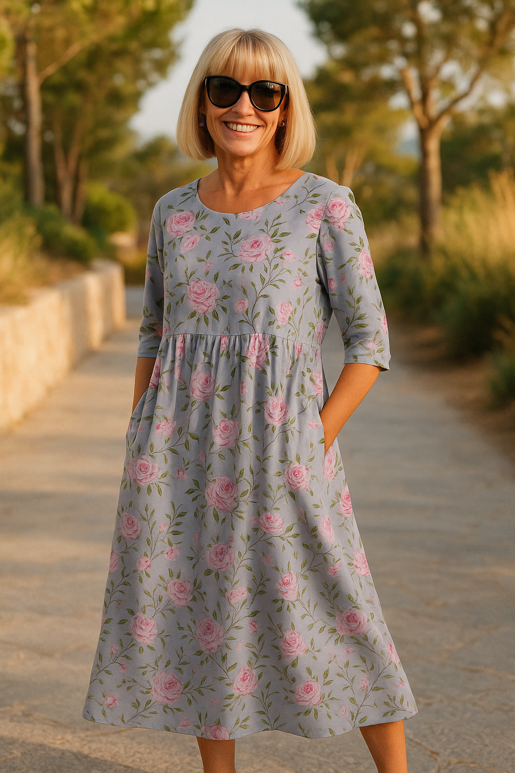 Elize - Midi Kleid Entspannt - Mühelose Eleganz, Täglicher Komfort