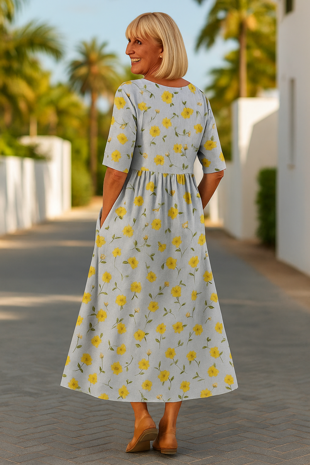 Elize - Midi Kleid Entspannt - Mühelose Eleganz, Täglicher Komfort