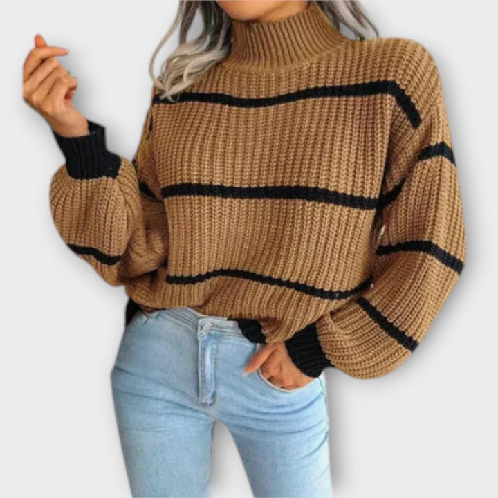 Chavala - Pullover mit grünem Rollkragen und Streifen
