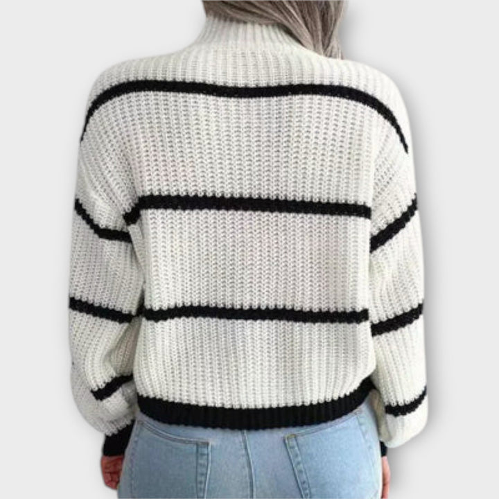 Chavala - Pullover mit grünem Rollkragen und Streifen