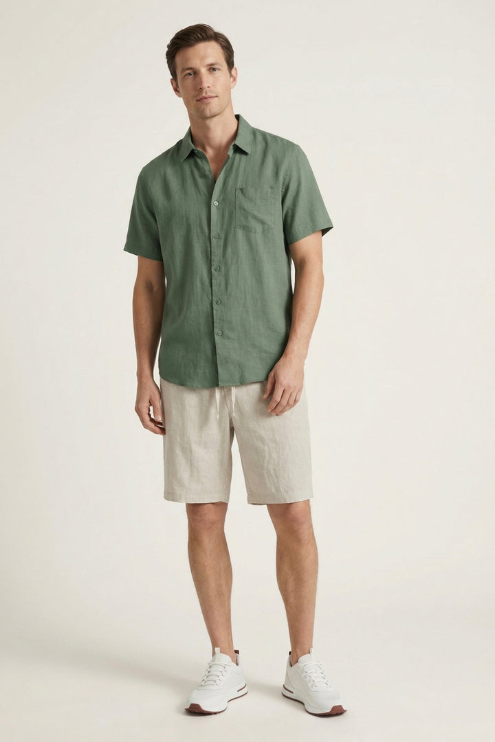 Leinenhemd und Shorts Verona Grün/Beige