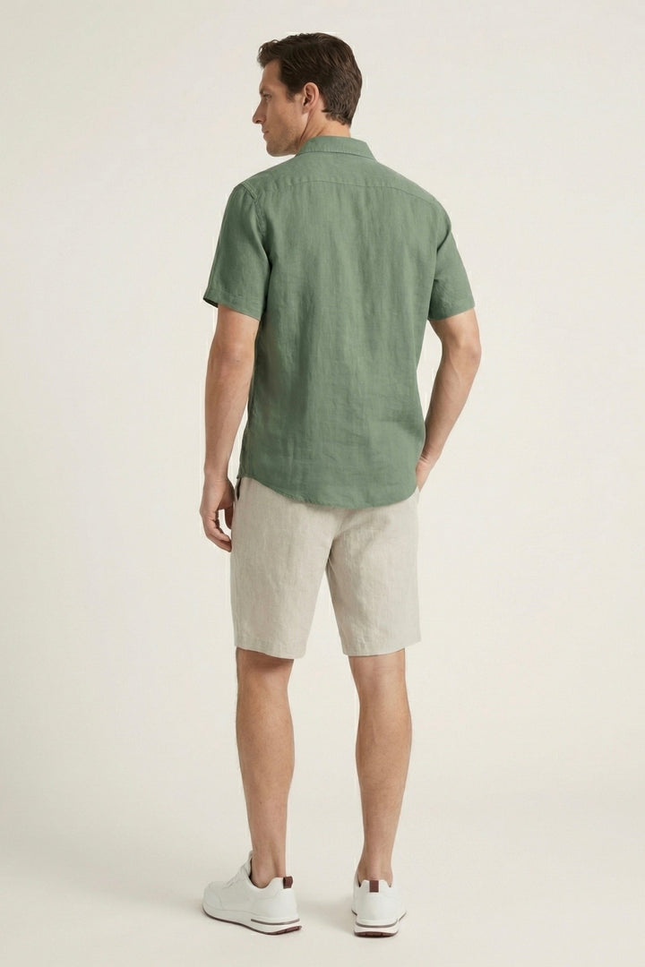 Leinenhemd und Shorts Verona Grün/Beige