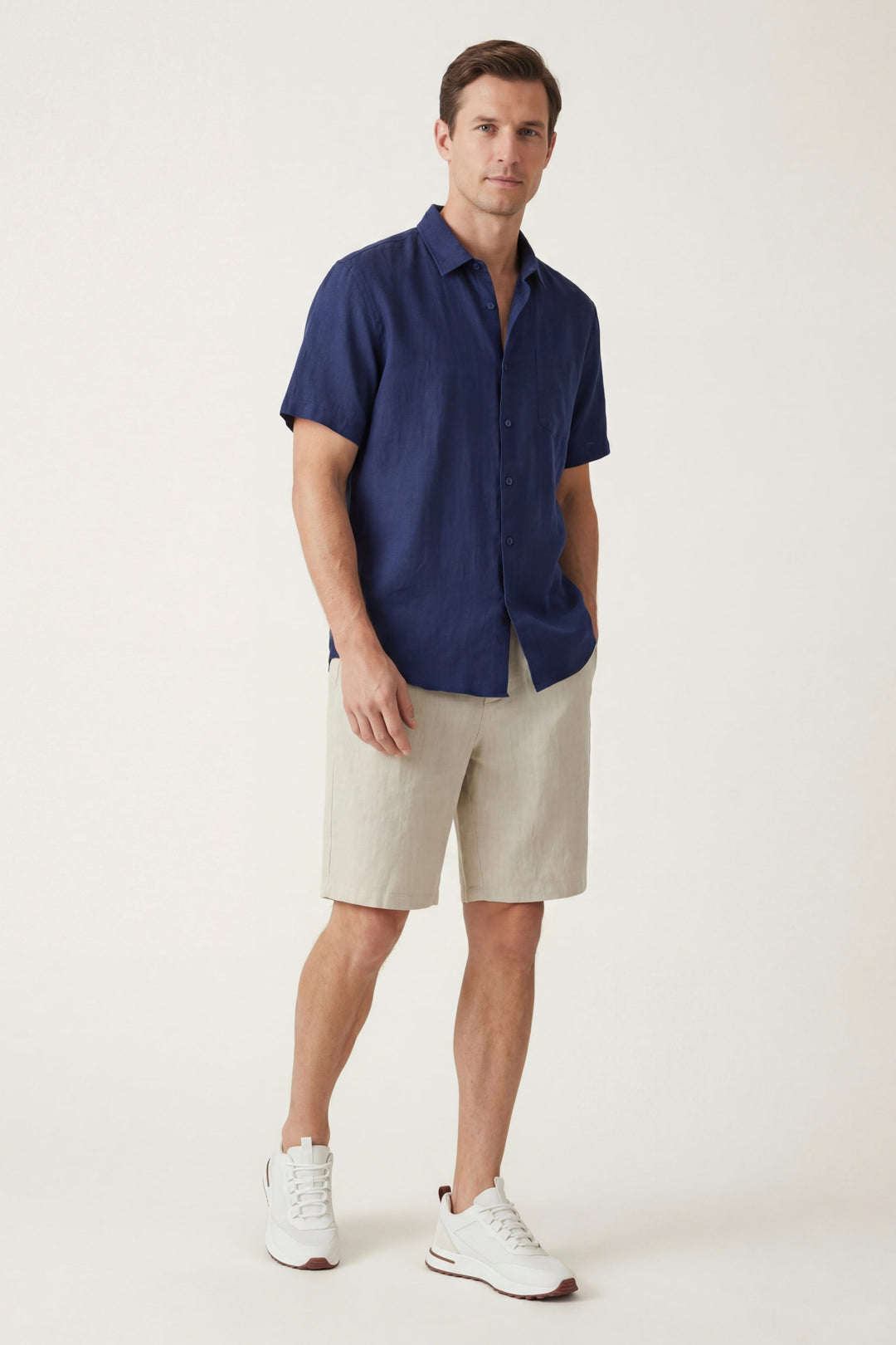 Hemd und Shorts aus Leinen Verona Blau/Natur