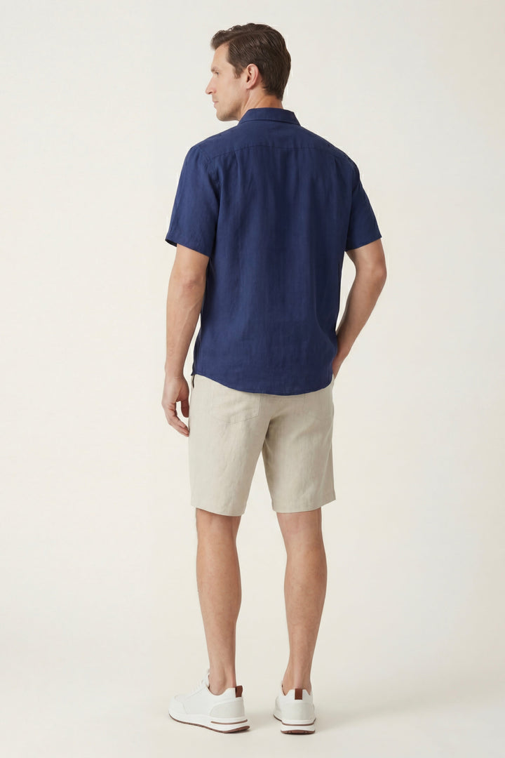 Hemd und Shorts aus Leinen Verona Blau/Natur