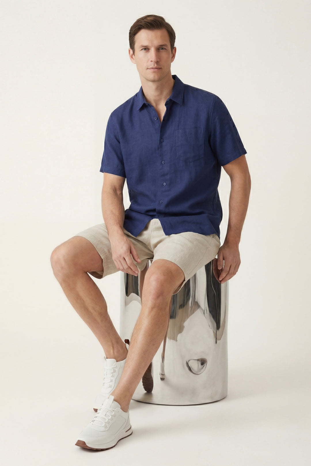 Hemd und Shorts aus Leinen Verona Blau/Natur