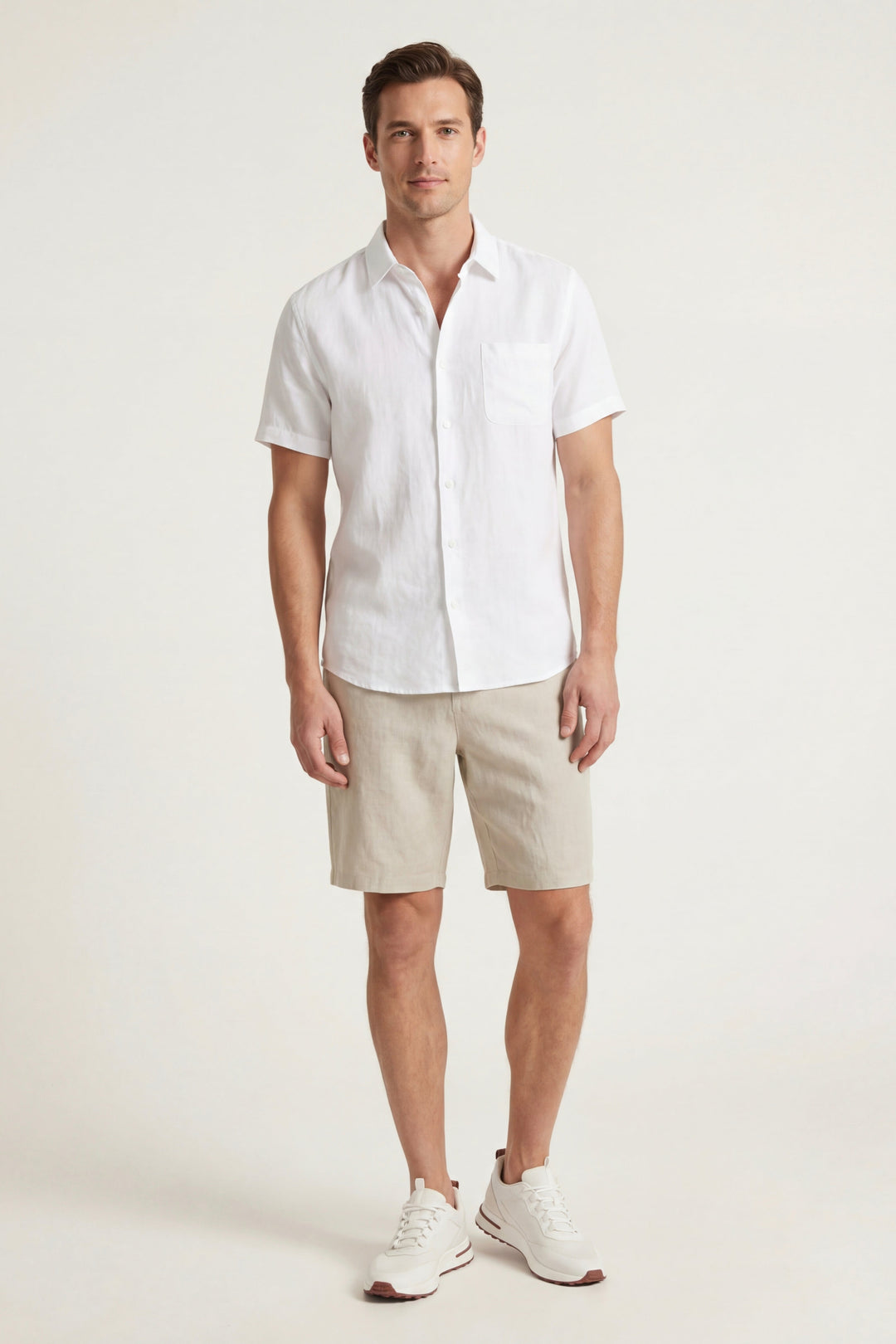 Hemd und Shorts aus Leinen Verona Weiß/Beige