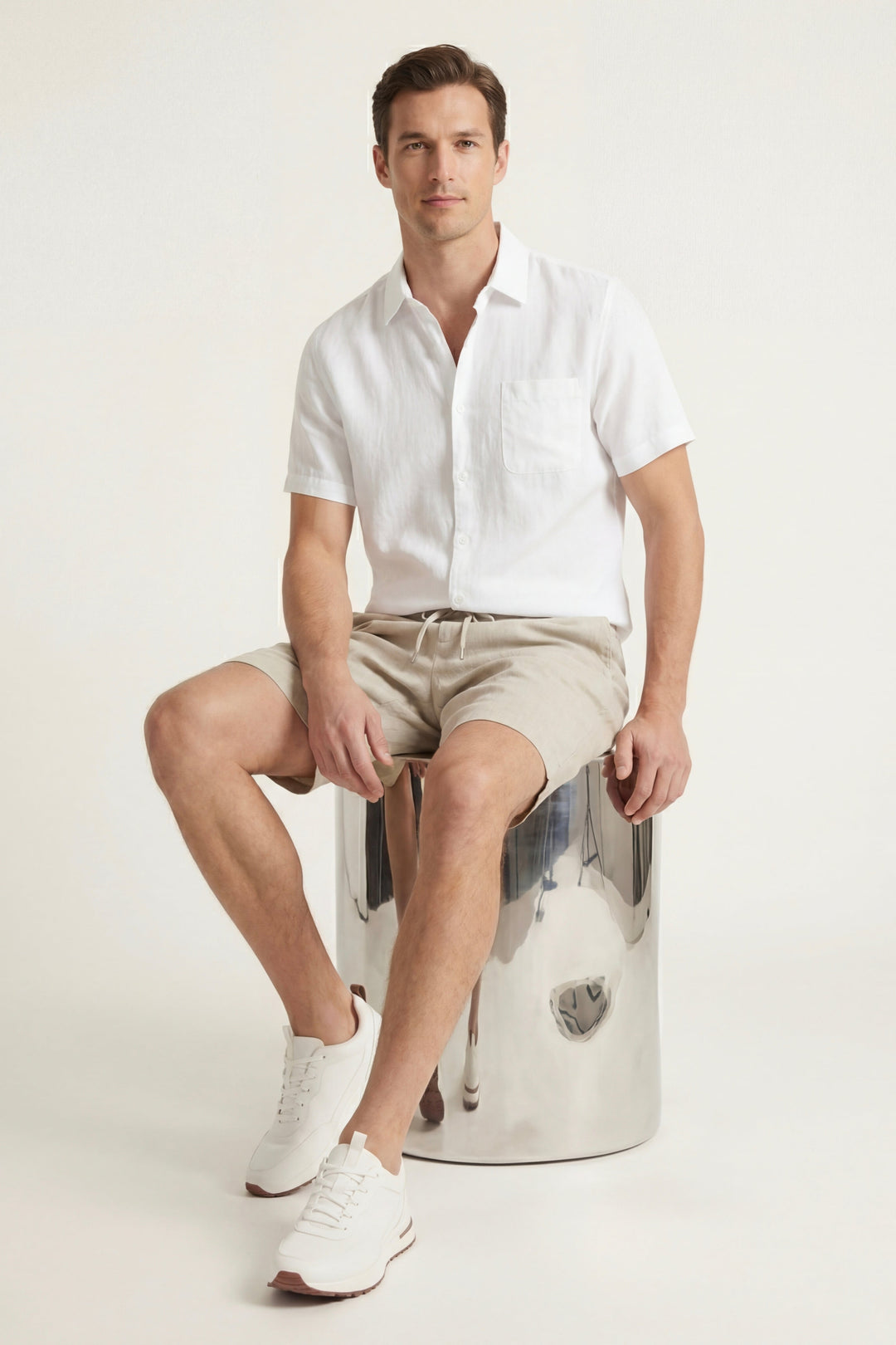 Hemd und Shorts aus Leinen Verona Weiß/Beige