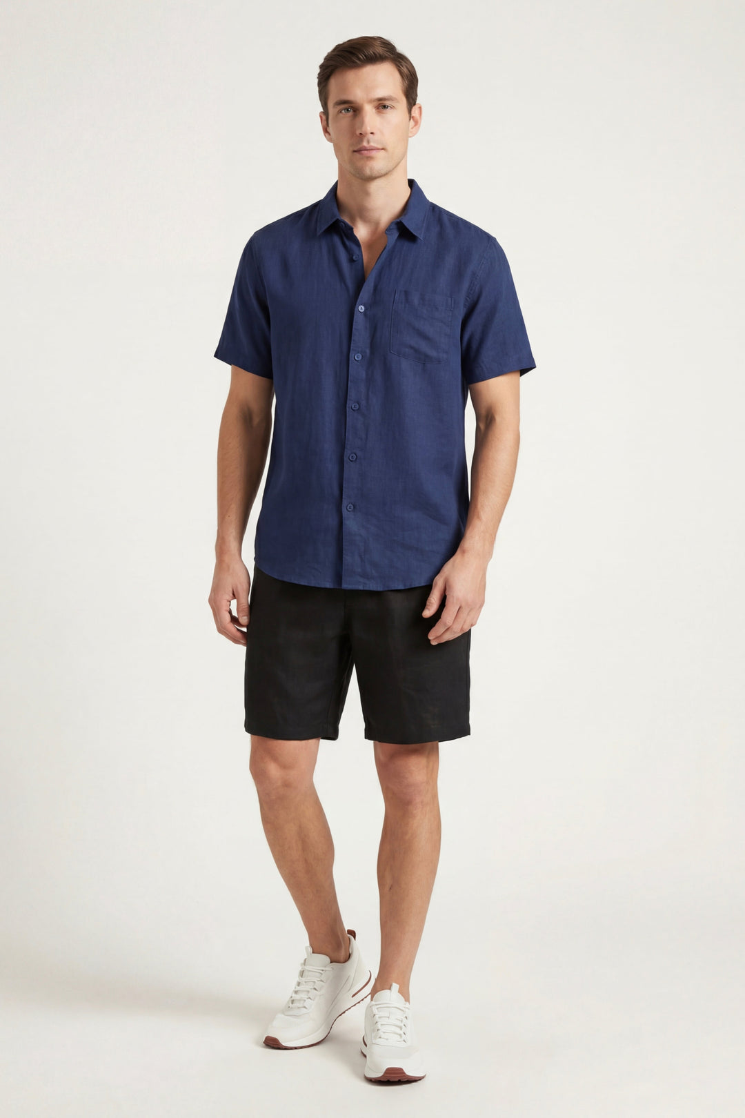 Hemd und Shorts aus Leinen Verona Blau/Schwarz