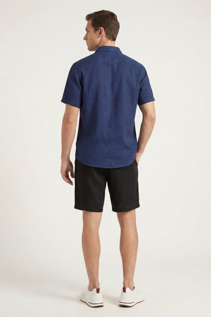 Hemd und Shorts aus Leinen Verona Blau/Schwarz