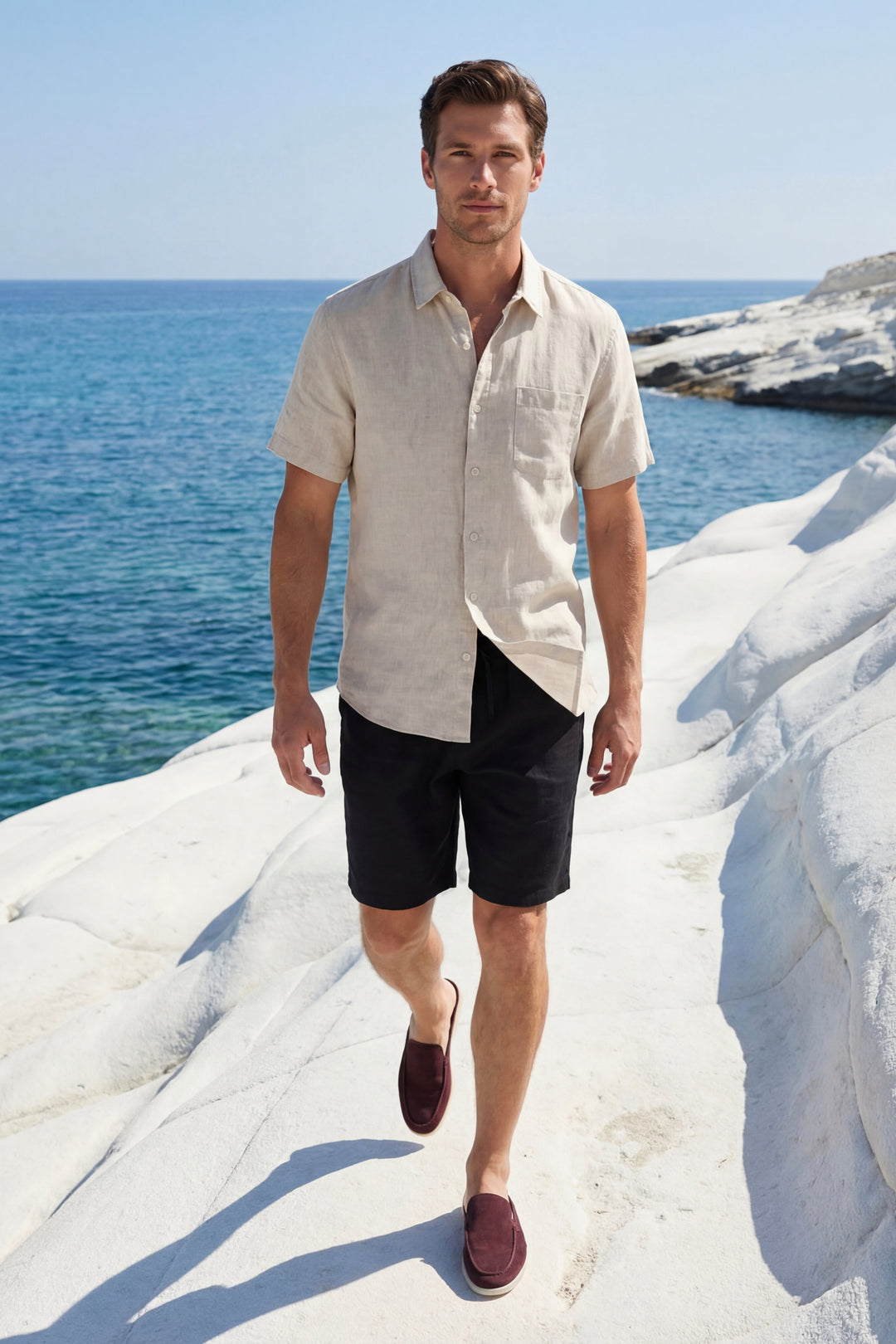 Leinenhemd und Shorts Verona Beige/Schwarz