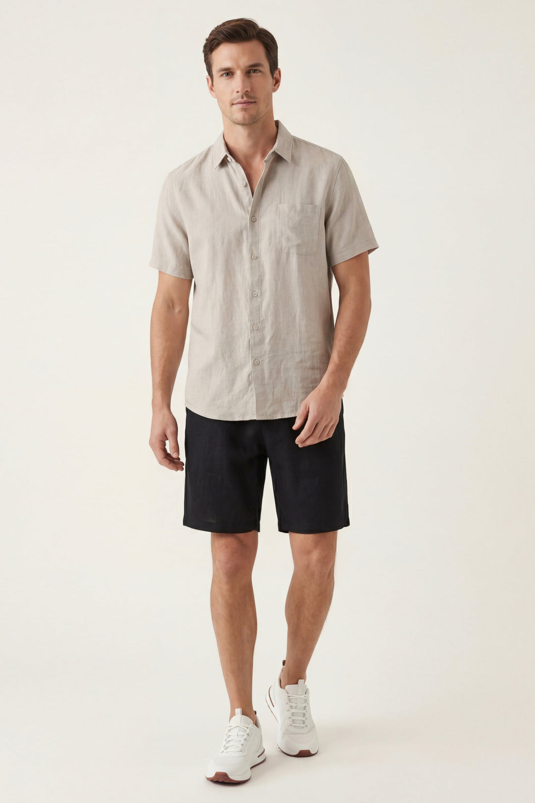 Leinenhemd und Shorts Verona Beige/Schwarz