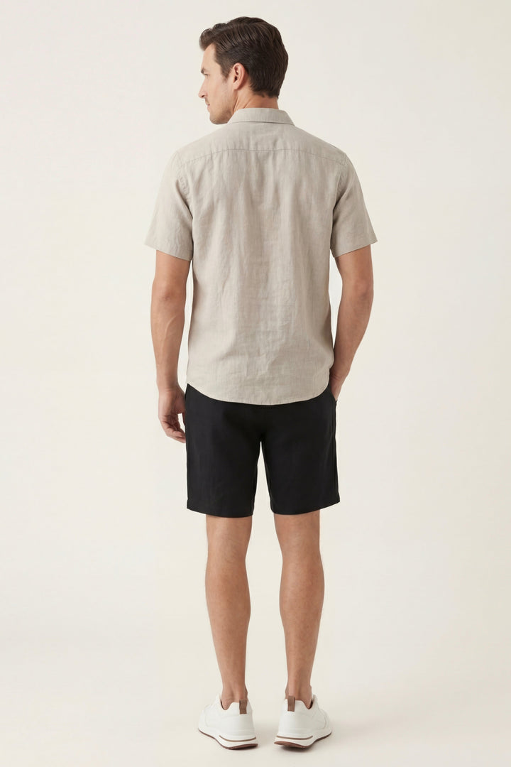 Leinenhemd und Shorts Verona Beige/Schwarz