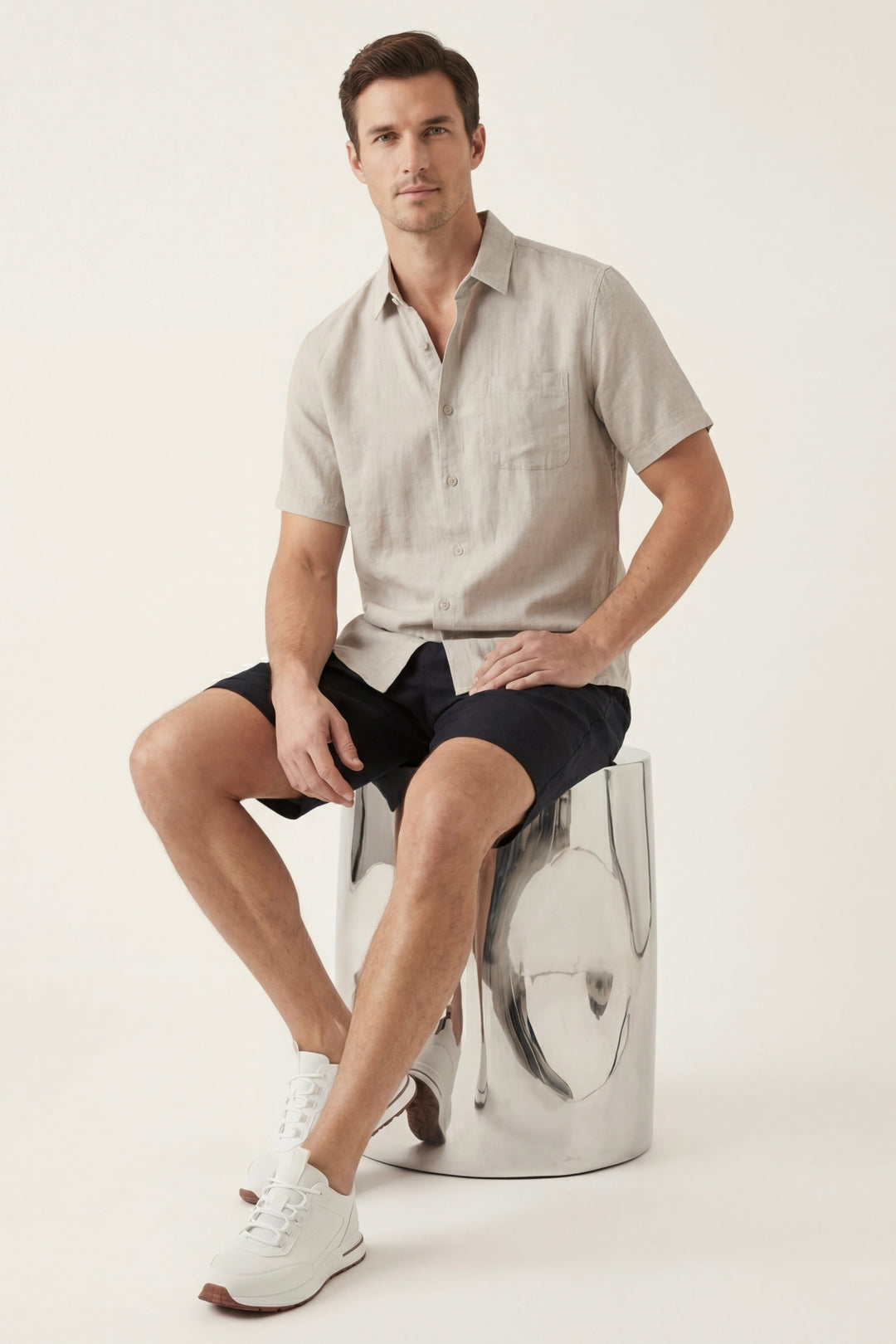 Leinenhemd und Shorts Verona Beige/Schwarz
