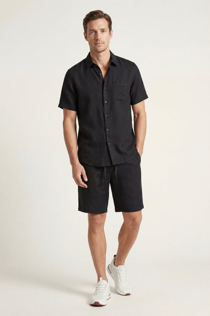 Schwarze Leinenhemd und Shorts aus Verona