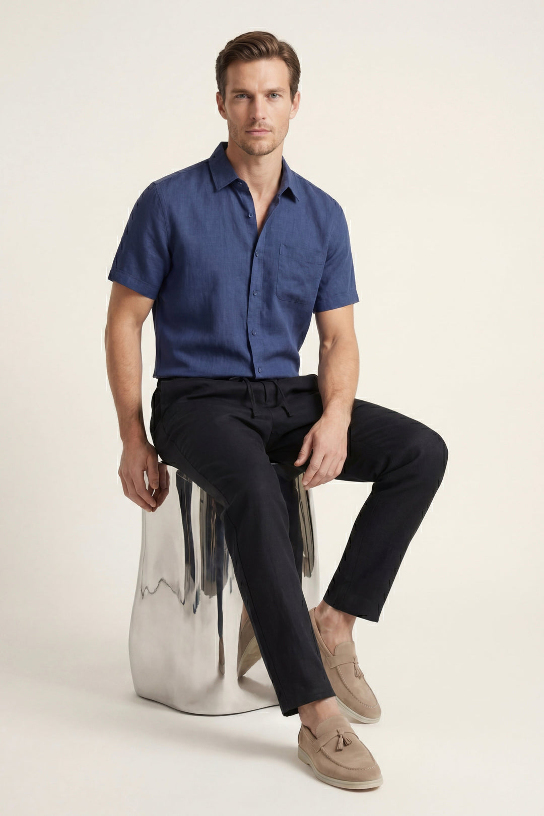 Set in Lino Trento Blau/Schwarz