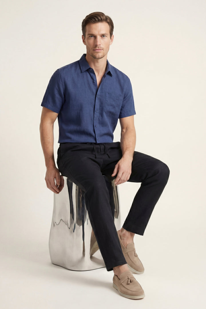 Set in Lino Trento Blau/Schwarz