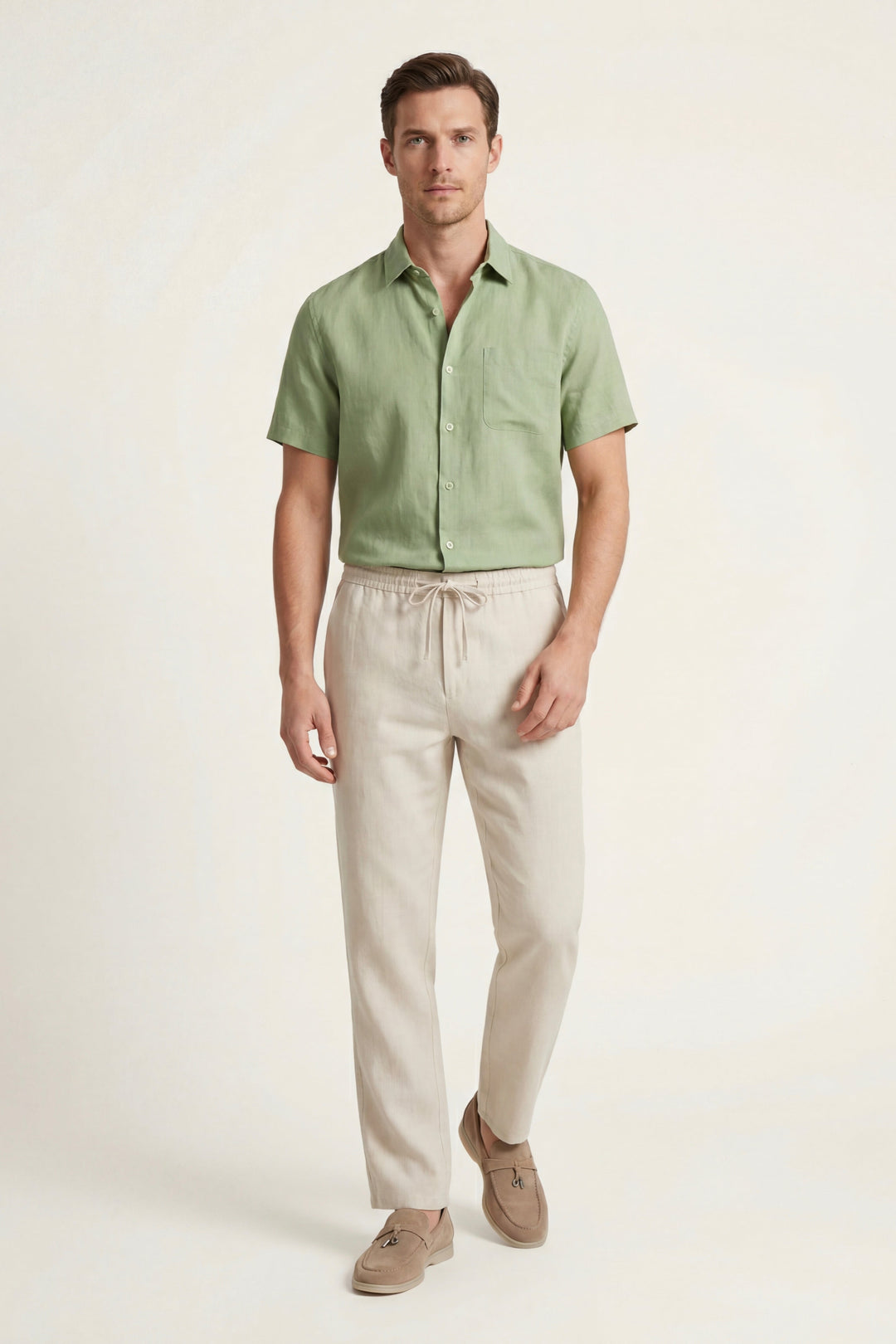 Set aus Leinen Trento Mintgrün/Beige