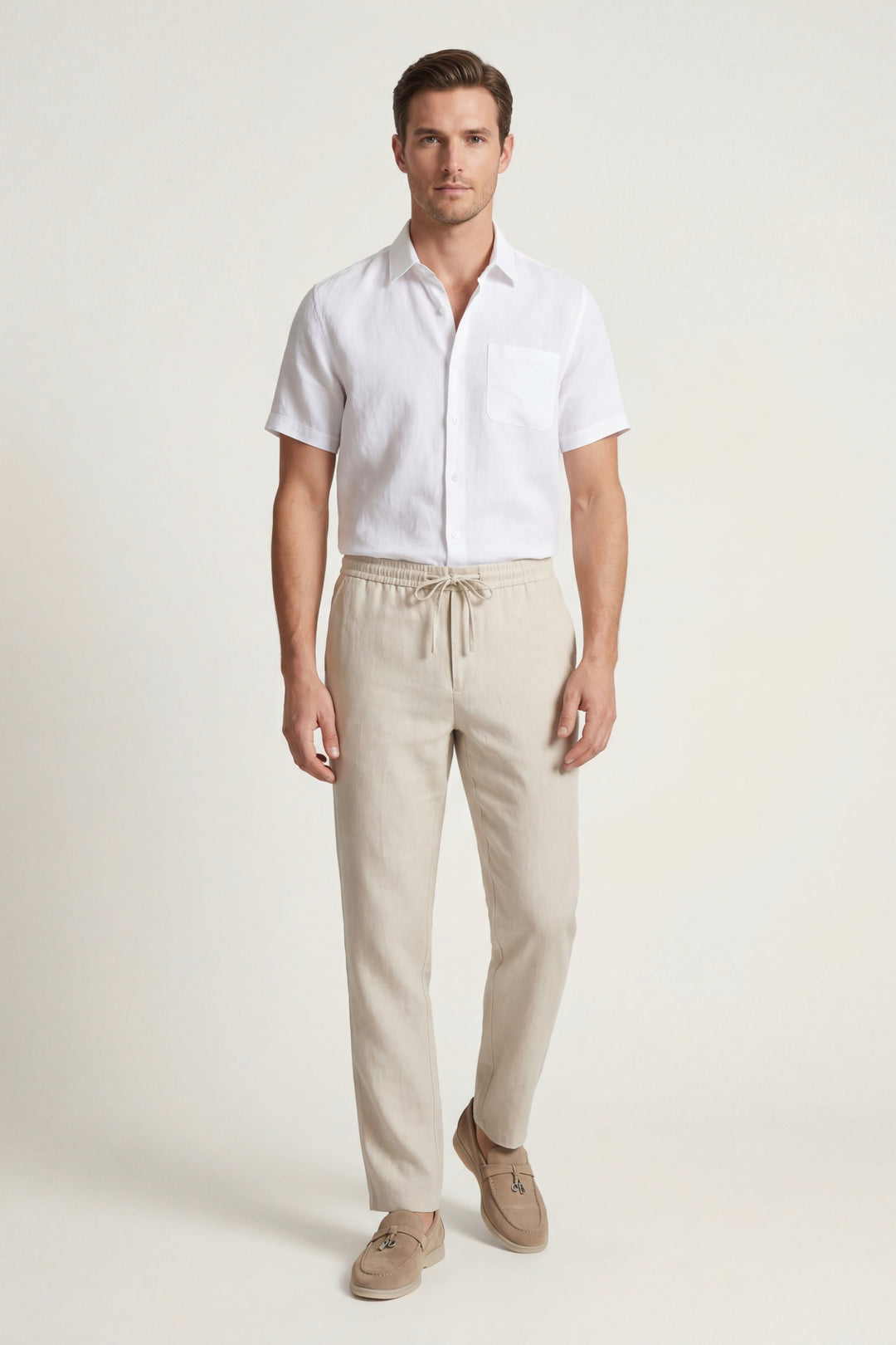 Set aus Leinen in Weiß/Beige