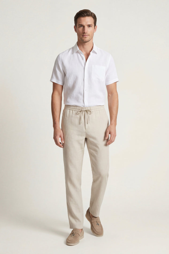 Set aus Leinen in Weiß/Beige
